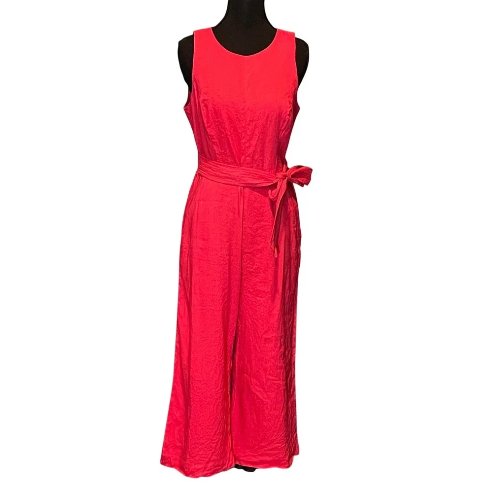 Antonio Melani Pink Linen Blend Sleeveless Wide Leg Belted Jumpsuit  4 Classic